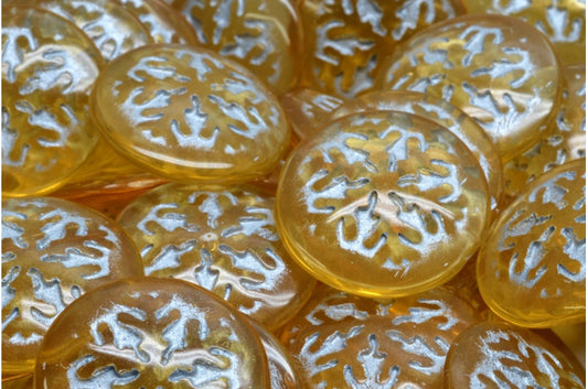 雪花凸圆形珠子，10020 镀银 (10020-54301)，玻璃，捷克共和国