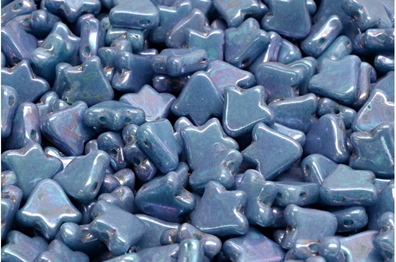 2穴フラットチューリップベルビーズ、ターコイズブルーネビュラ（63030-15001）、ガラス、チェコ共和国