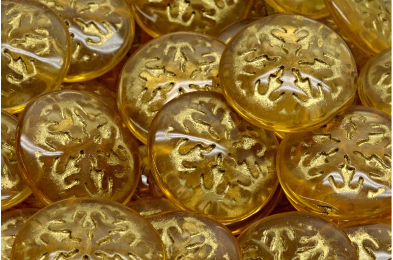 Snowflake Cabochon Beads, 10020 Gold Lined (10020-54302), Glass, Czech Republic