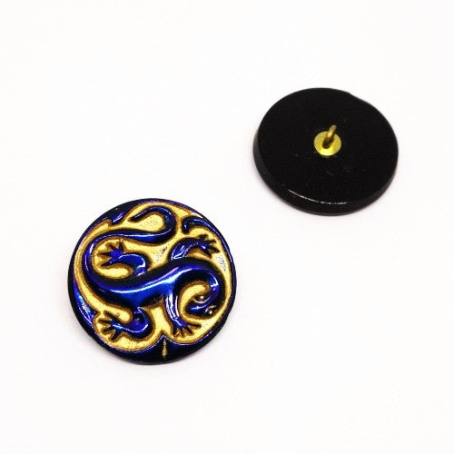 1 pcs Hand Painted Glass Buttons with ornament, size 12 (27 mm), Czech Republic