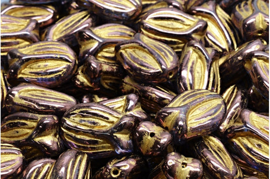 Tulip Beads, Crystal Purple Gold Lined (00030-15726-54302), Glass, Czech Republic