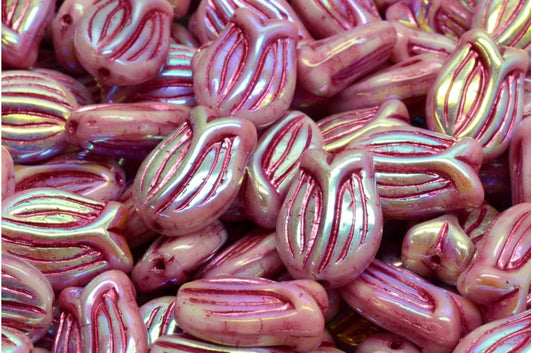 Tulip Beads, Pink Ab Full (2X Side) Pink Lined (07724-28703-54321), Glass, Czech Republic