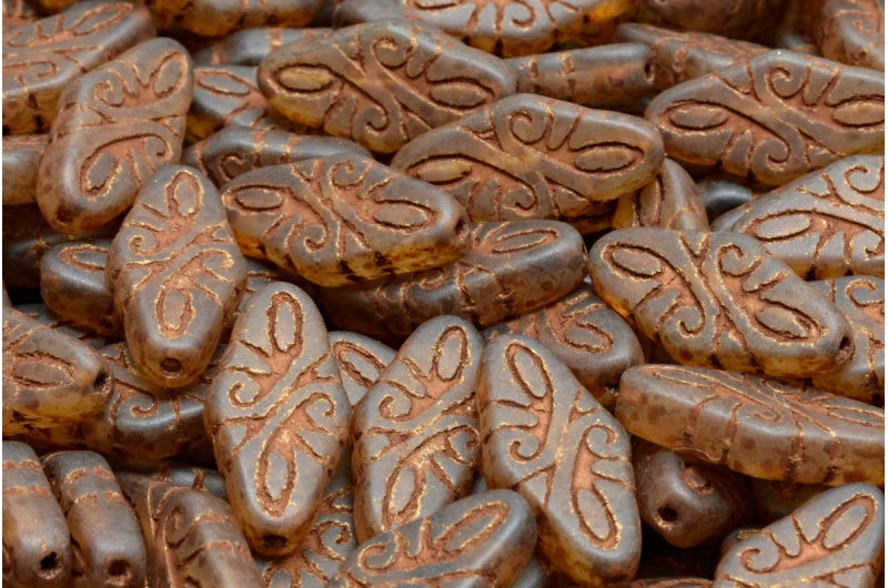 Arabesque Beads, Crystal Matte Travertin Bronze Lined (00030-84100-86800-54317), Glass, Czech Republic