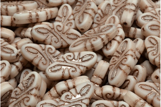 Arabeske-Perlen, weiß matt mit Kupfer ausgekleidet (02010-84100-54324), Glas, Tschechische Republik
