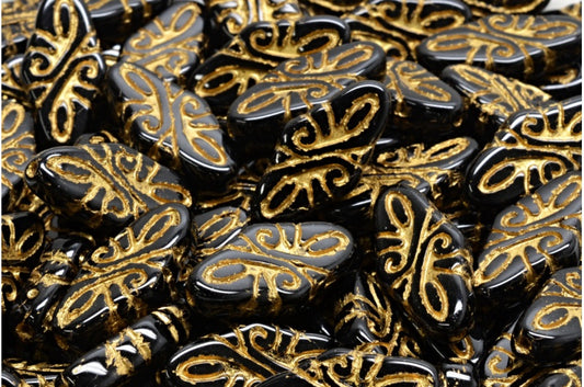 Arabesque Beads, Black Gold Lined (23980-54302), Glass, Czech Republic