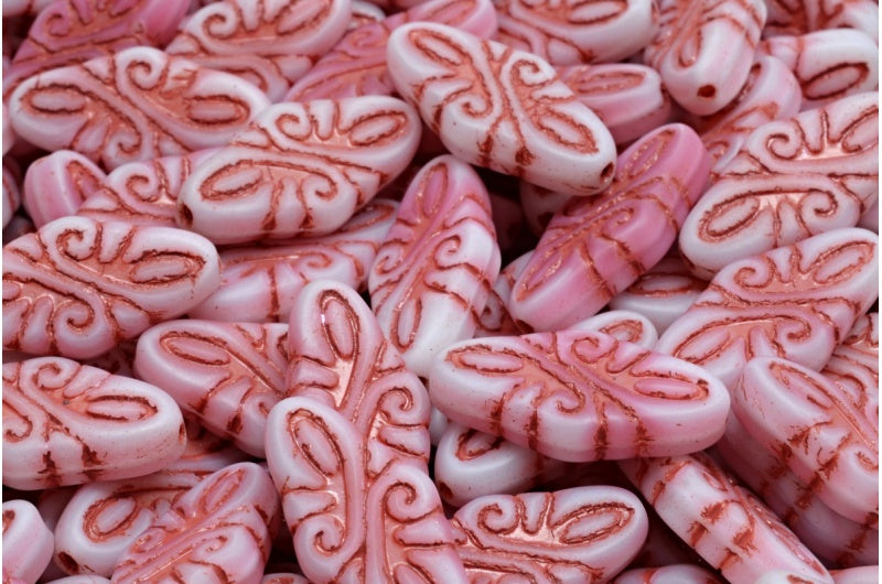 蔓藤花纹珠子，粉红色哑光红色内衬 (07724-84100-54310)，玻璃，捷克共和国
