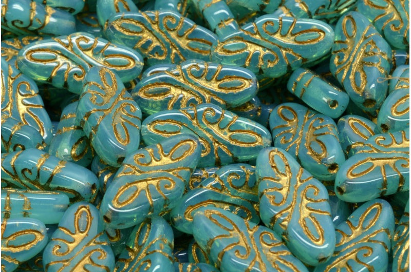 Arabesque Beads, Opal Aqua Gold Lined (61100-54302), Glass, Czech Republic