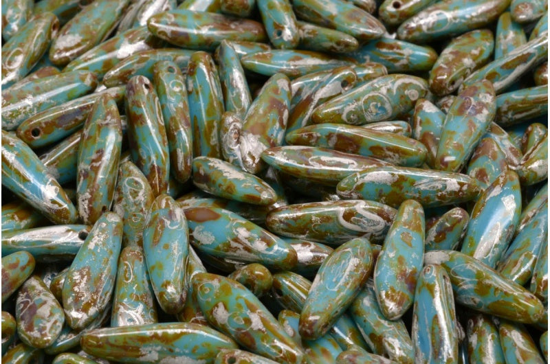 Dagger Beads, Turquoise Blue Picasso (63030-43400), Glass, Czech Republic