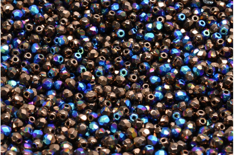 Fire Polished Faceted Beads Round, Black Bronze Ab (23980-14415-28701), Bohemia Crystal Glass, Czech Republic