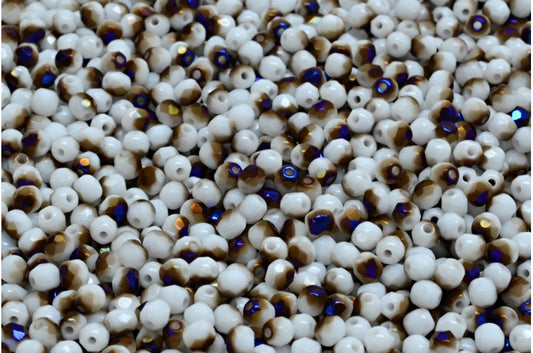 ファセットビーズラウンド、チョークホワイト 22201 (03000-22201)、ボヘミアクリスタルガラス、チェコ共和国