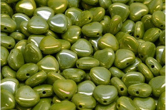 Heart Beads Green Brown Iris (53420-21415), Glass, Czech Republic
