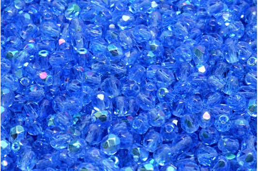 Fire Polished Faceted Beads Round, Cobalt Ab (30050-28701), Bohemia Crystal Glass, Czech Republic