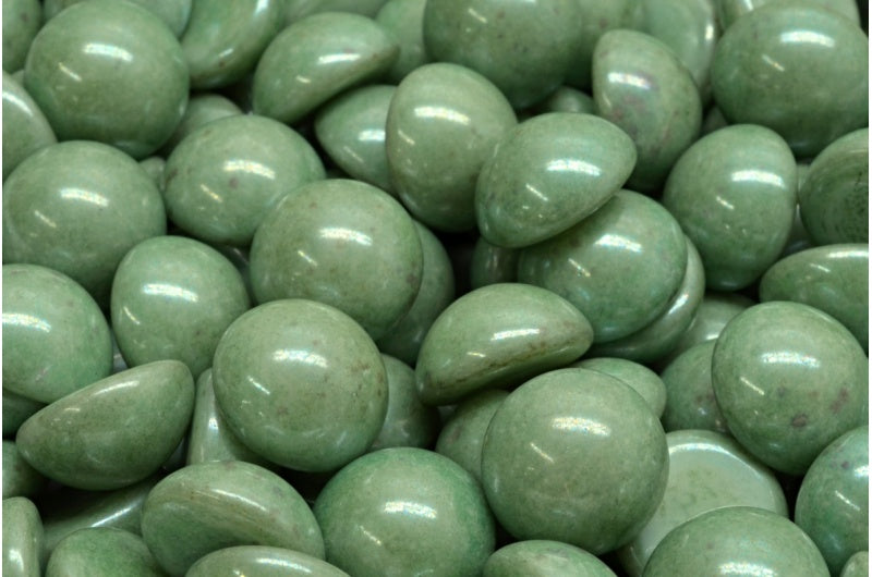 Cabochon 珠子，白色光泽绿色全涂层 (02010-14459)，玻璃，捷克共和国