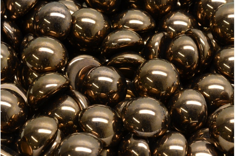 凸圆形珠子，黑青铜色 (23980-14415)，玻璃，捷克共和国