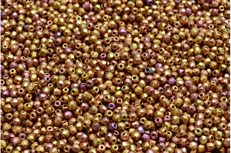 Fire Polish Faceted Round Beads, Crystal Copper Gold Iris (00030-01610), Glass, Czech Republic