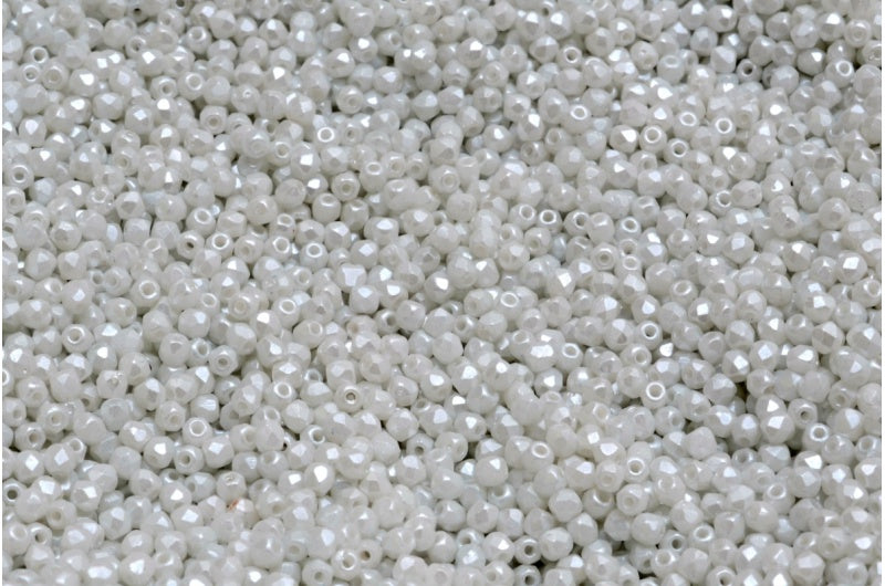 Fire Polish Faceted Round Beads 2mm, Chalk White Pearl White (03000-25001), Glass, Czech Republic