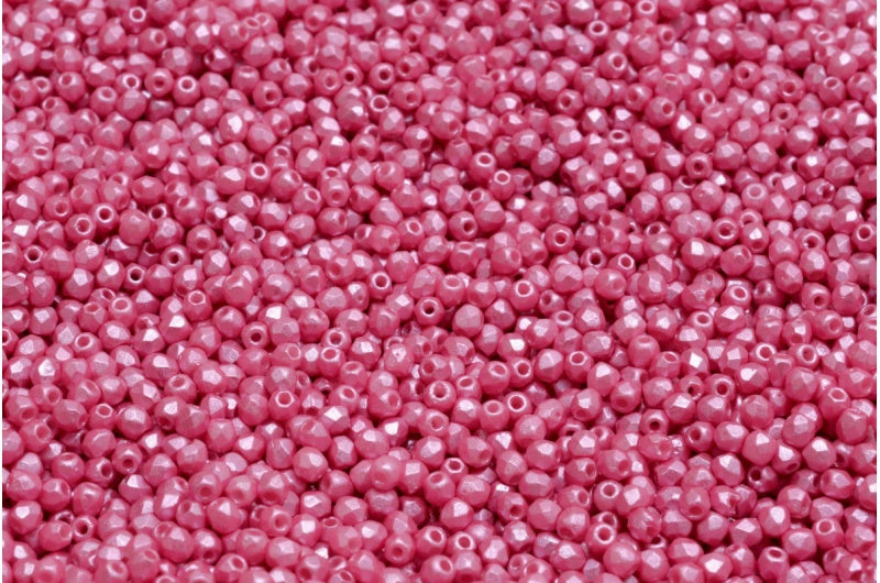 Fire Polish Faceted Round Beads 2mm, Chalk White Pastel Pink (03000-25008), Glass, Czech Republic