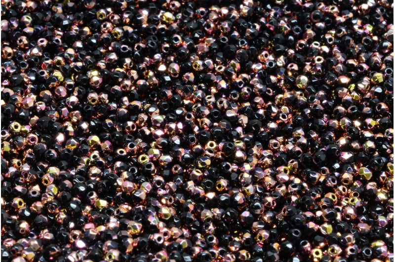 ファイアポリッシュファセットビーズラウンド、ブラック 28009 (23980-28009)、ボヘミアクリスタルガラス、チェコ共和国