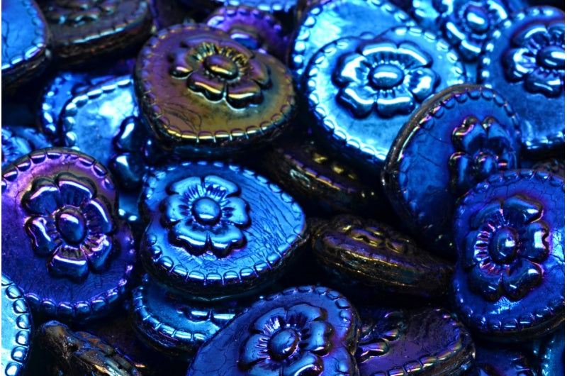 ハートビーズ（バラ付き）、ブラック 22203 (23980-22203)、ガラス、チェコ共和国