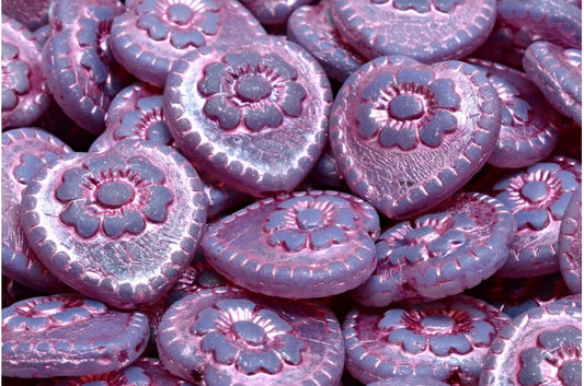Heart Beads With Rose, 21010 Matte Pink Lined (21010-84100-54321), Glass, Czech Republic