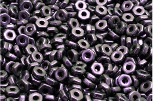 Hex Nut Beads, Black 94101 (23980-94101), Glass, Czech Republic
