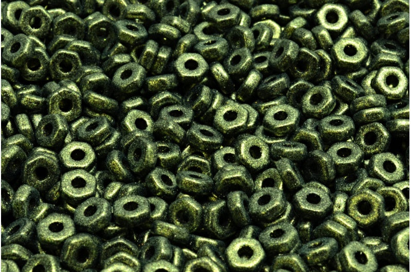 Hex Nut Beads, Black 94107 (23980-94107), Glass, Czech Republic