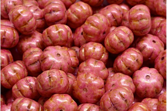 Pumpkin Beads, White Rose Luster Spotted (02010-65327), Glass, Czech Republic