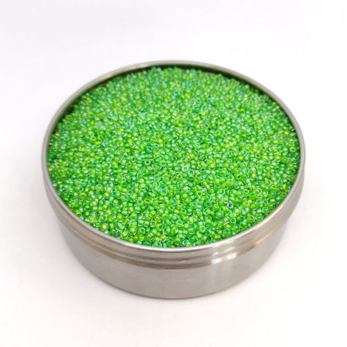 Rocailles PRECIOSA seed beads Crystal Green Lined Rainbow Coating Glass Czech Republic