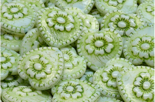 Heart Beads With Rose, White 54329 (02010-54329), Glass, Czech Republic