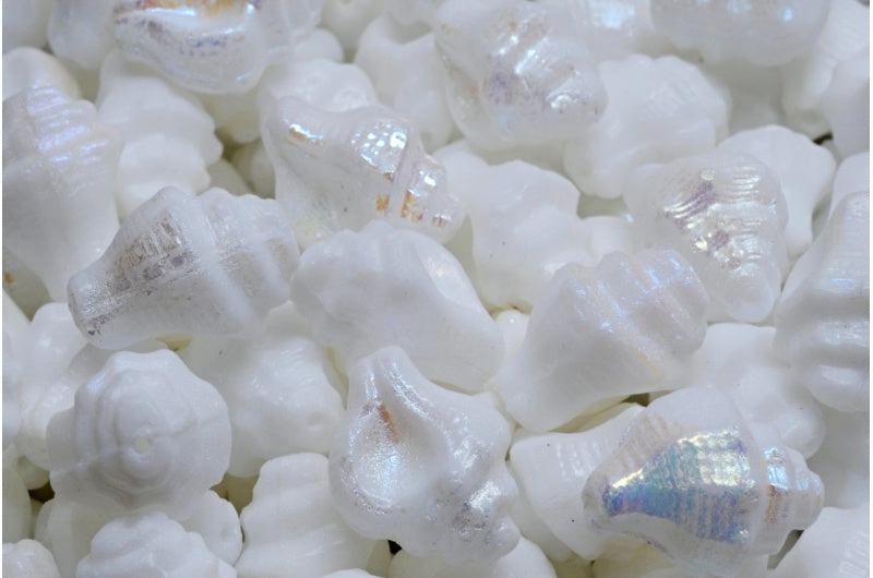 Murex Shell Beads, White Ab (02010-28701), Glass, Czech Republic