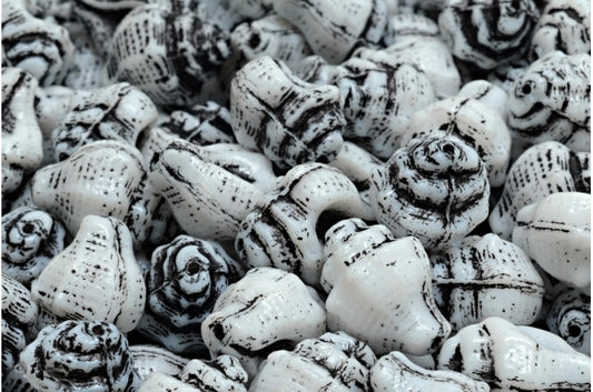 Murex Shell Beads, White Black Lined (02010-46441), Glass, Czech Republic