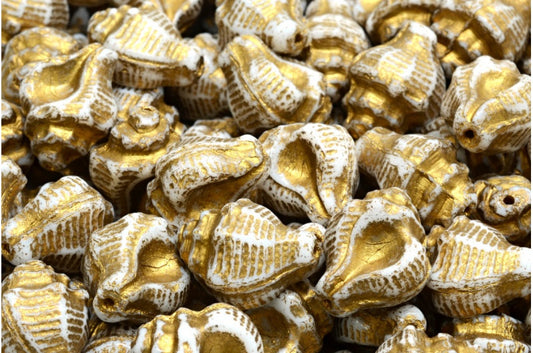Murex-Muschelperlen, mit Weißgold gefüttert (02010-54302), Glas, Tschechische Republik