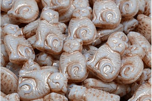 Cat beads, White Matte Copper Lined (02010-84100-54324), Glass, Czech Republic