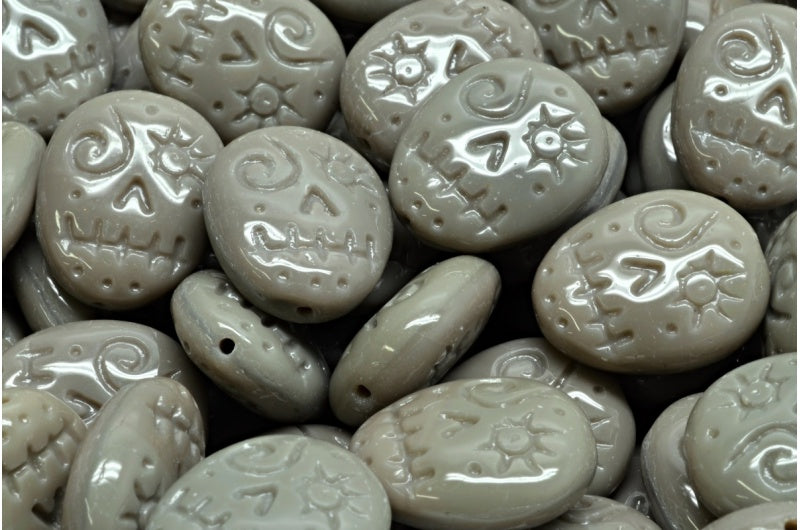 Woodoo Funny Face Beads, Opaque Gray (43030), Glass, Czech Republic