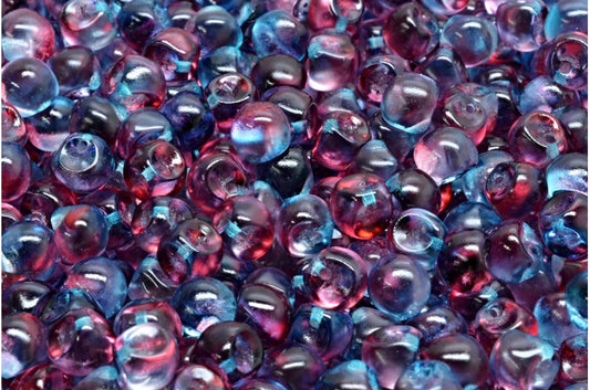 蘑菇珠，水晶蓝红色透明染色 (00030-48013)，玻璃，捷克共和国