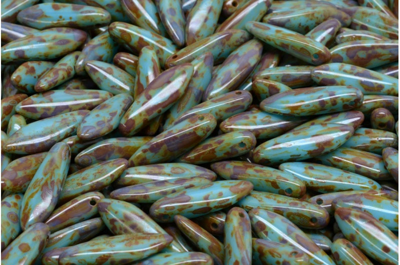 Dagger Beads, Turquoise Blue Travertin (63030-86800), Glass, Czech Republic