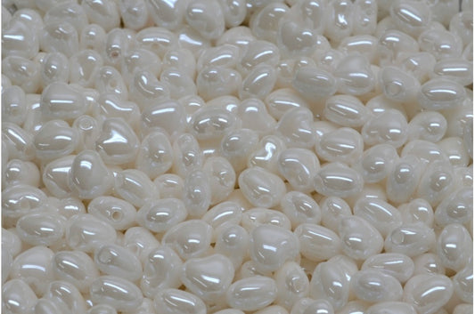 Heart Beads, White Opal 21402 (02020-21402), Glass, Czech Republic
