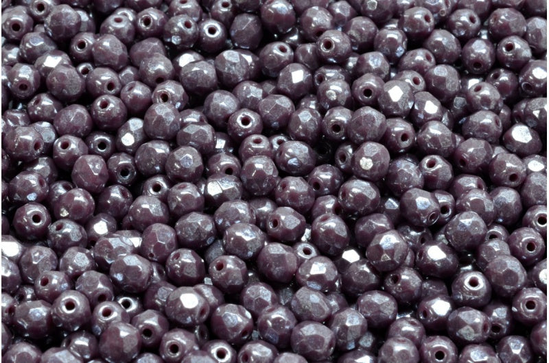 ファセット加工を施したラウンドビーズ、不透明アメジストヘマタイト（23030-14400）、ボヘミアクリスタルガラス、チェコ共和国