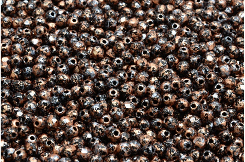 Feuerpolierte, facettierte runde Perlen 3 mm, Schwarz 45709 (23980-45709), Glas, Tschechische Republik