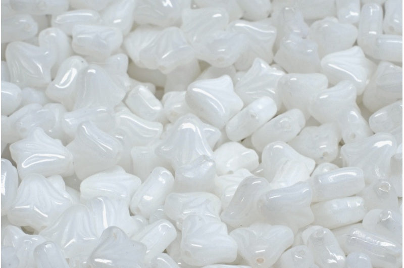 Lily Flower Beads, White (02010), Glass, Czech Republic