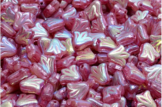 ユリの花ビーズ、R0132 Ab Full（2X Side）ピンクライン入り（R0132-28703-54321）、ガラス、チェコ共和国