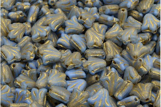 ユリの花ビーズ、R0303 マットゴールドライン（R0303-84100-54302）、ガラス、チェコ共和国