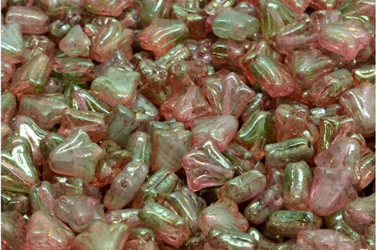 ユリの花ビーズ、R0505 ラスターレッド フルコーティング (R0505-14495)、ガラス、チェコ共和国