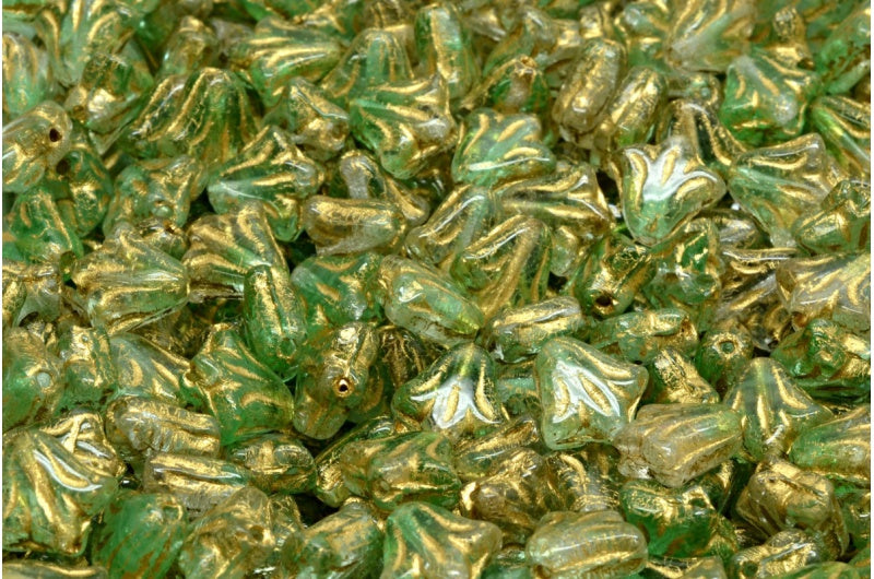 ユリの花ビーズ、R0505 ゴールドライン (R0505-54302)、ガラス、チェコ共和国