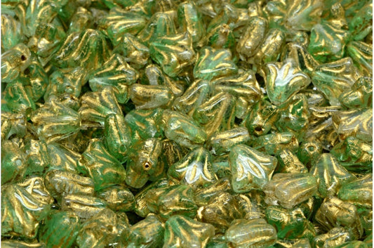 ユリの花ビーズ、R0505 ゴールドライン (R0505-54302)、ガラス、チェコ共和国