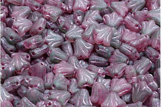 ユリの花ビーズ、R0505 マットピンクライン（R0505-84100-54321）、ガラス、チェコ共和国