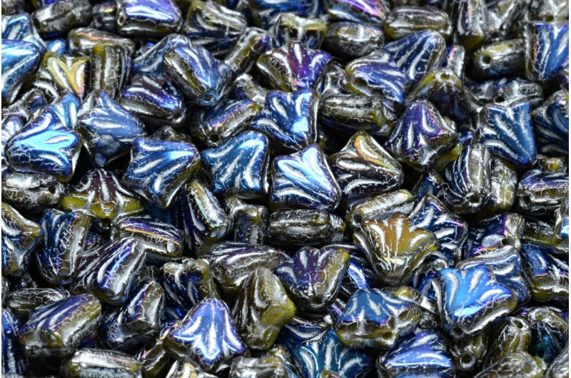 ユリの花ビーズ、イエロー 22203 シルバーライン (R0812-22203-54301)、ガラス、チェコ共和国