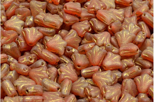 ユリの花ビーズ、オレンジマットゴールドライン（R0912-84100-54302）、ガラス、チェコ共和国