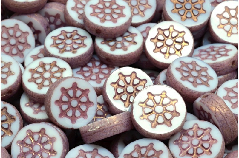 Table Cut Wheel Coin Beads, White Bronze (2010 14415), Glass, Czech Republic