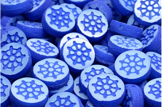 Table Cut Wheel Coin Beads, White Neon Ocean Blue (2010 25126), Glass, Czech Republic